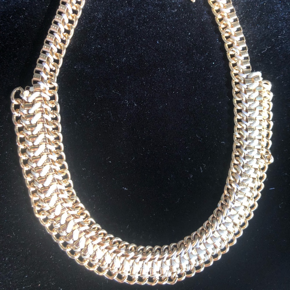 Gorgeous gold and white cord woven chain necklace